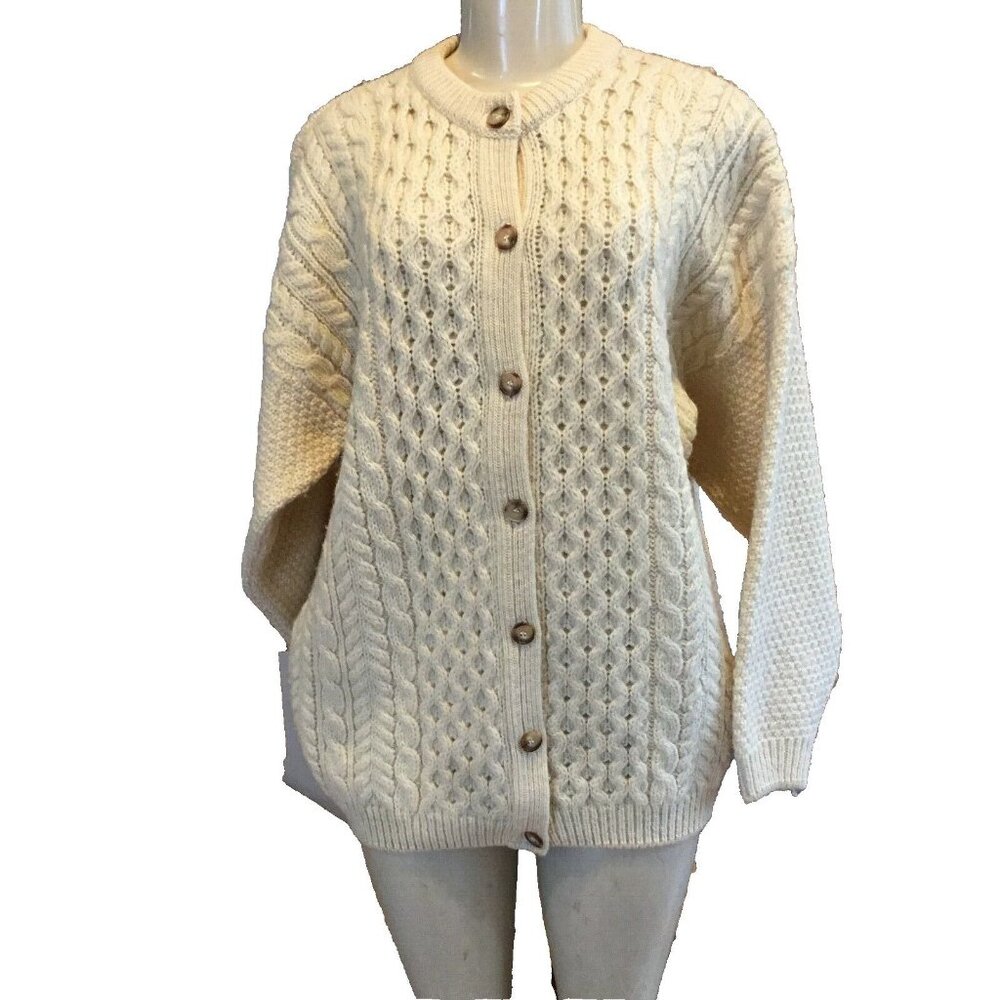 HIGHLAND HOME Industries Scotland Cardigan 100%  Wool  Chunky Knit SIZE L #1489